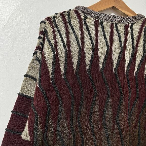 VTG Northern Isles Men's 3D Knit Sweater Size L Red Geometric Dadcore 90S Biggie - Picture 4 of 8